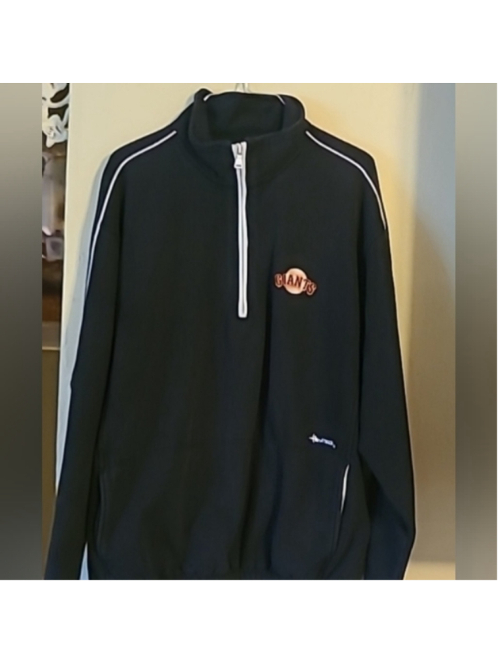 Antigua Giants Baseball Fleece 1/2 zip jacket . Sz L(#2490E) black/white piping - Picture 1 of 13